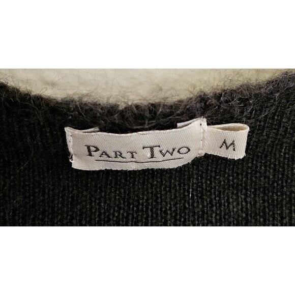 Part Two Merino Wool Open Cardigan Womens Size M Elbow Patches Brown Green - Picture 4 of 6